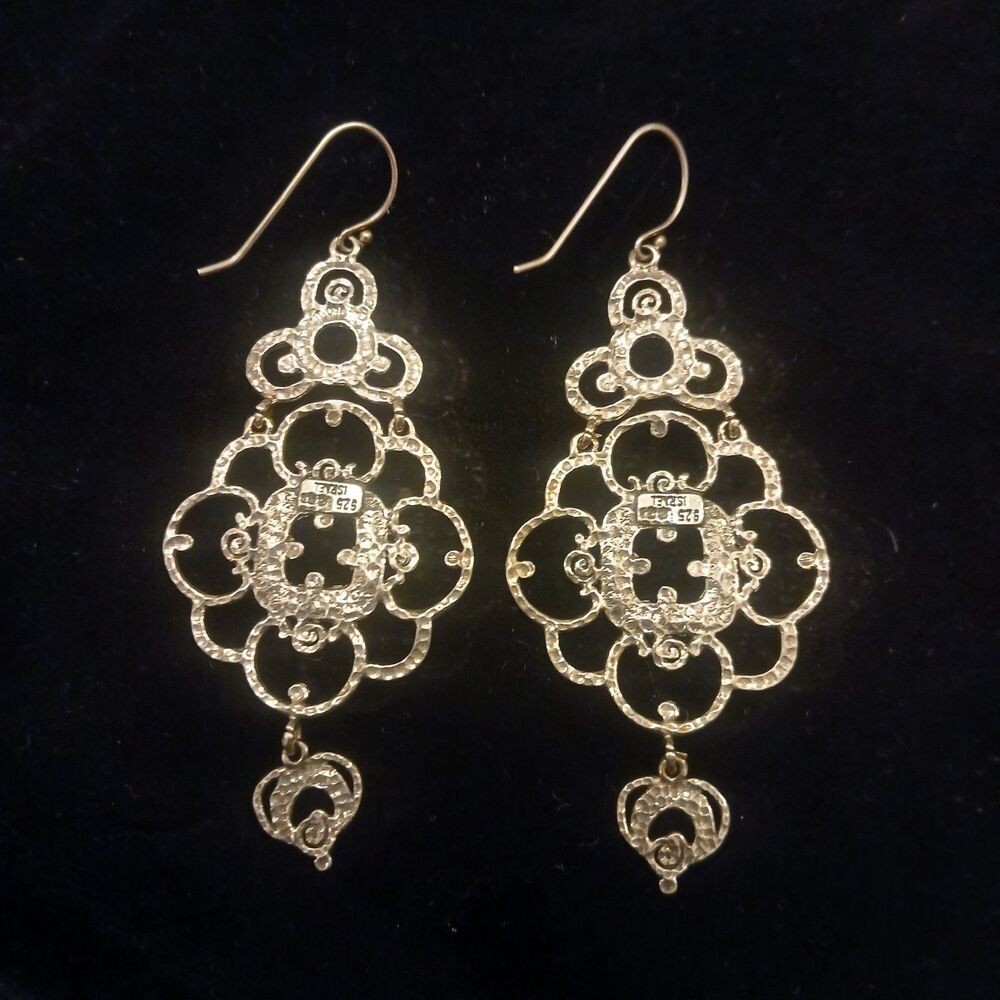 Sterling Silver Zoa Numan Chandelier Pierced Earrings 925 Israel 3" Long - Picture 8 of 8